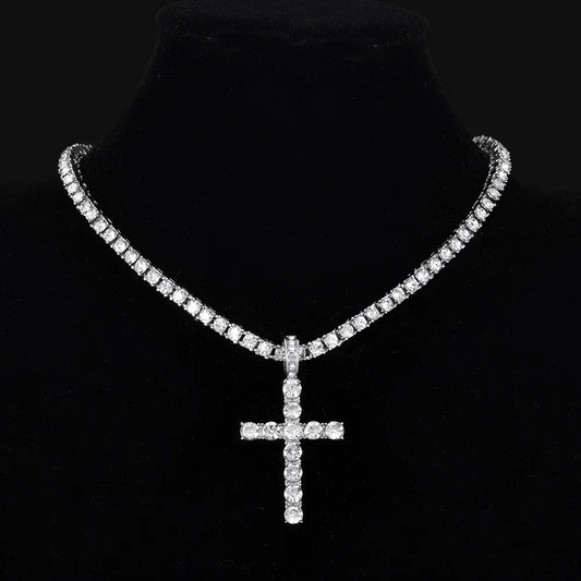 Cross Pendant Necklace With 4mm Zircon Tennis Chain