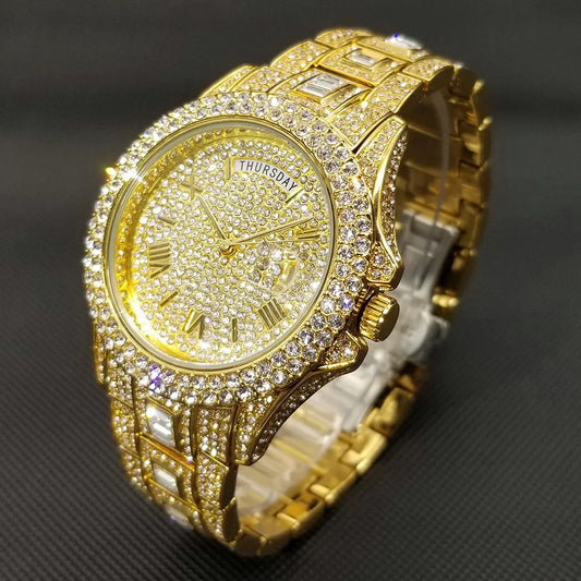 Full Iced Out Watch For Men Luxury Gold Hip Hop Diamond