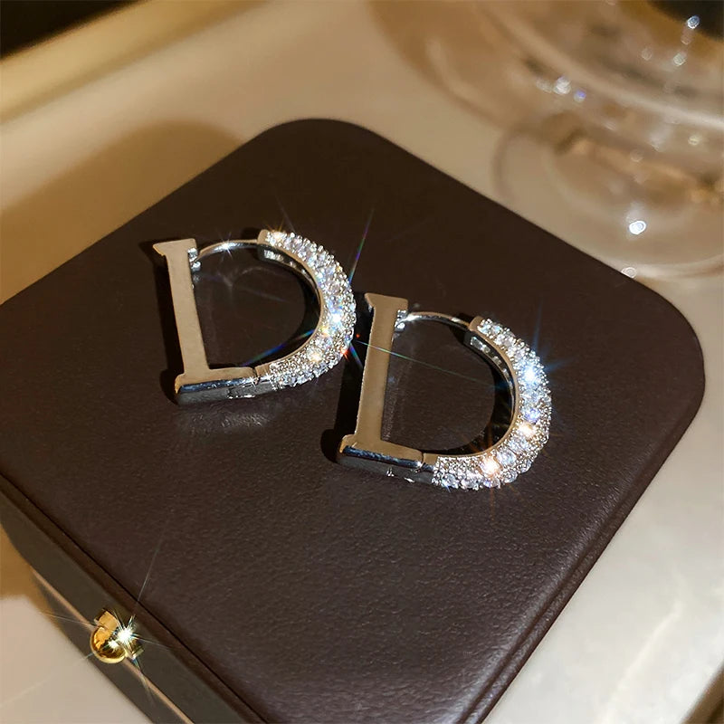New Fashion Full of Rhinestone Letter D Earrings