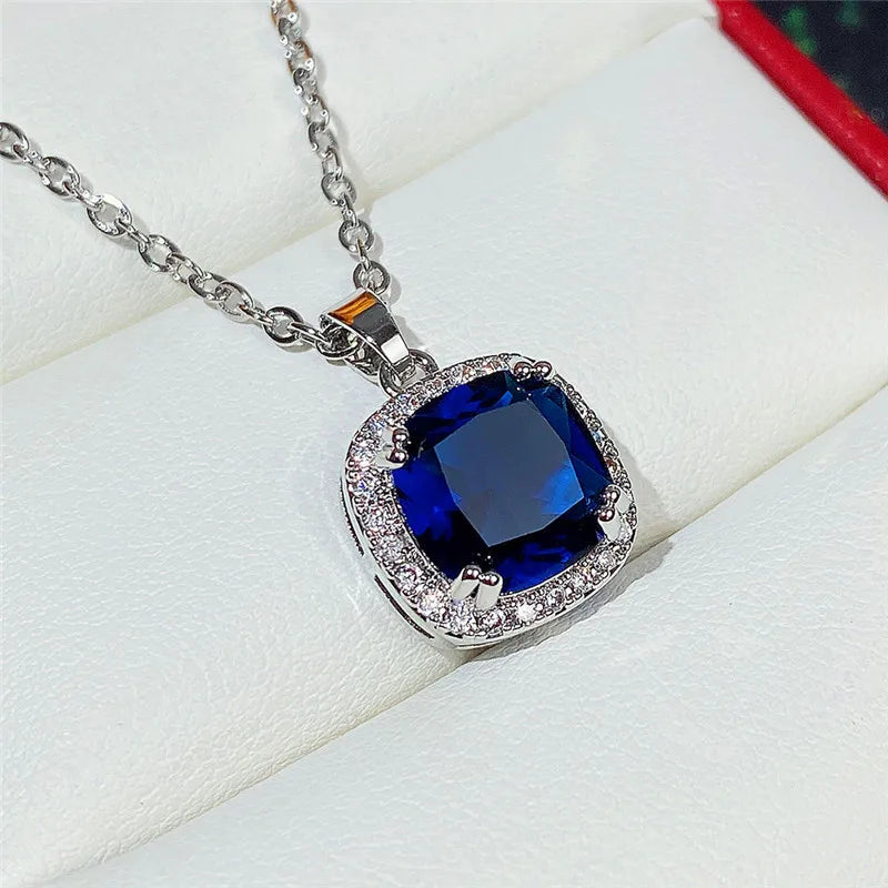 Classic Female Rings 925 Sterling Silver Square Blue